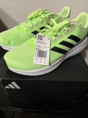 Adidas Runfalcon Neon Green Lace-Up Running Sneakers with Black Stripes